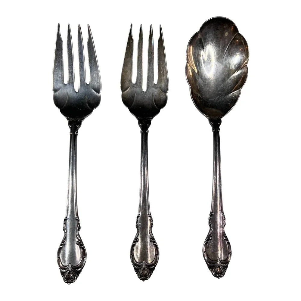 Holmes & Edwards I S Deep Silver Plated Serving Set of 3 Spoon Forks Scalloped